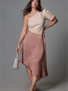 Anthropologie Asymmetric Faux Leather One-Shoulder Midi Dress
